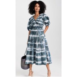 Sea New York Nadia Puff-Sleeve V-Neck Midi Dress